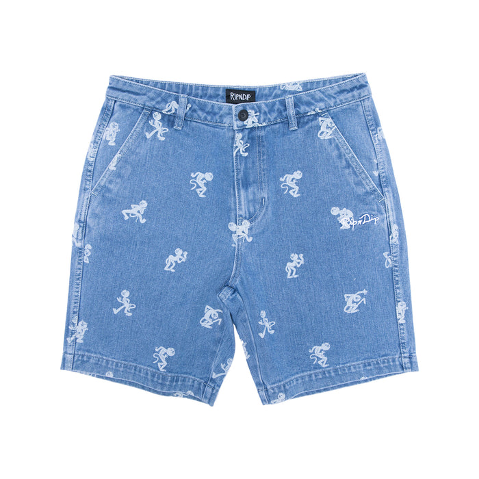 RIPNDIP Dance Party Denim Shorts (Medium Wash)
