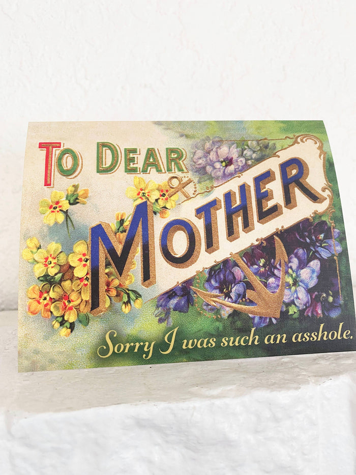 Funny greeting card from The Coin Laundry with humorous "Sorry I Was Such An Asshole" message, designed for heartfelt apologies.