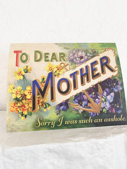 Funny greeting card from The Coin Laundry with humorous "Sorry I Was Such An Asshole" message, designed for heartfelt apologies.