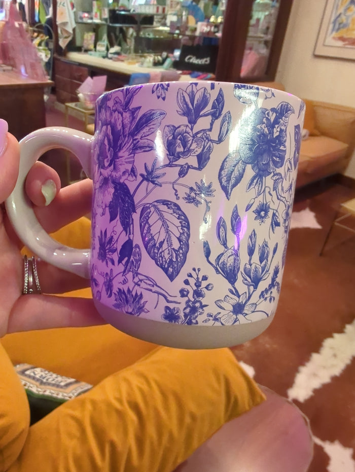 Delft blue ceramic coffee mug from Sweet Water Decor with traditional Dutch tile pattern and curved handle.