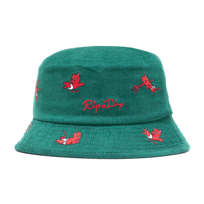 RIPNDIP Devil Babies Corduroy Bucket Hat (Dark Sage)