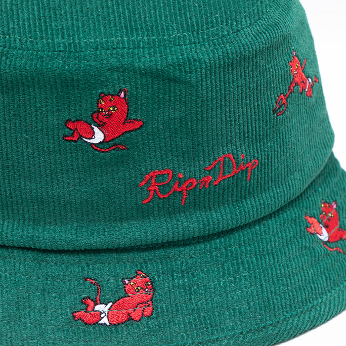 RIPNDIP Devil Babies Corduroy Bucket Hat (Dark Sage)