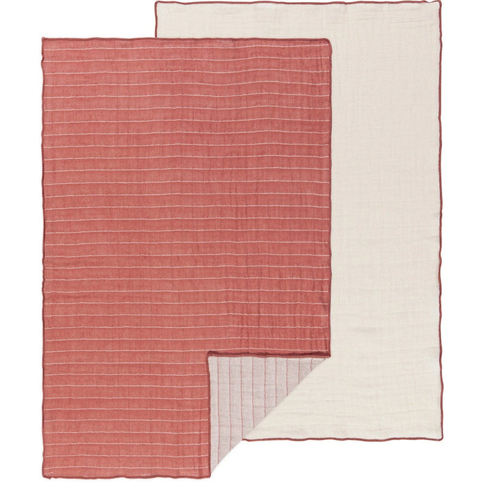 Double-weave dishtowel set of 2 in pink and white, fine striped weave.