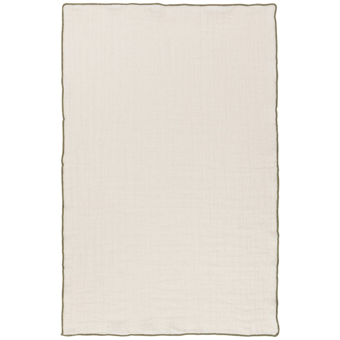 Double-weave dishtowel in off-white with subtle texture and stitched border.
