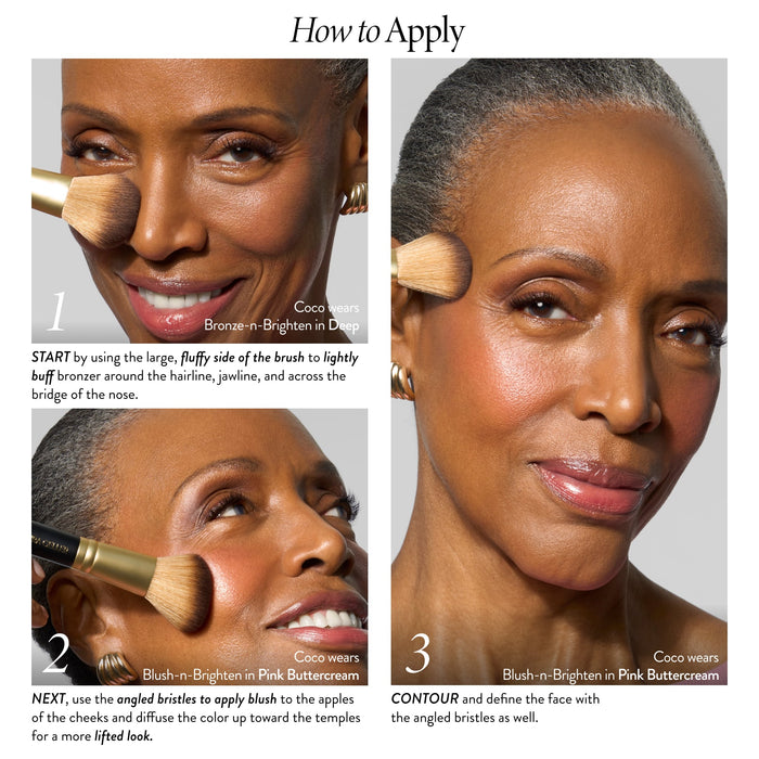 Dual-Ended Blush + Bronzer Brush how to apply on model image