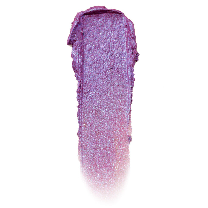 ColourPop Jelly Much Shadow in Duckling swatched in one swipe - a metallic lavender‑lilac gel eyeshadow with blue and pink iridescent shimmer, tapering to a soft fade on a white background.