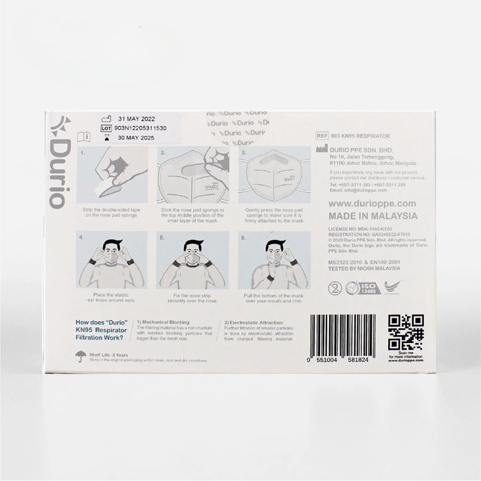 Durio 903 KN95 Respirator - Attachable Nose Foam - (10 Pcs)