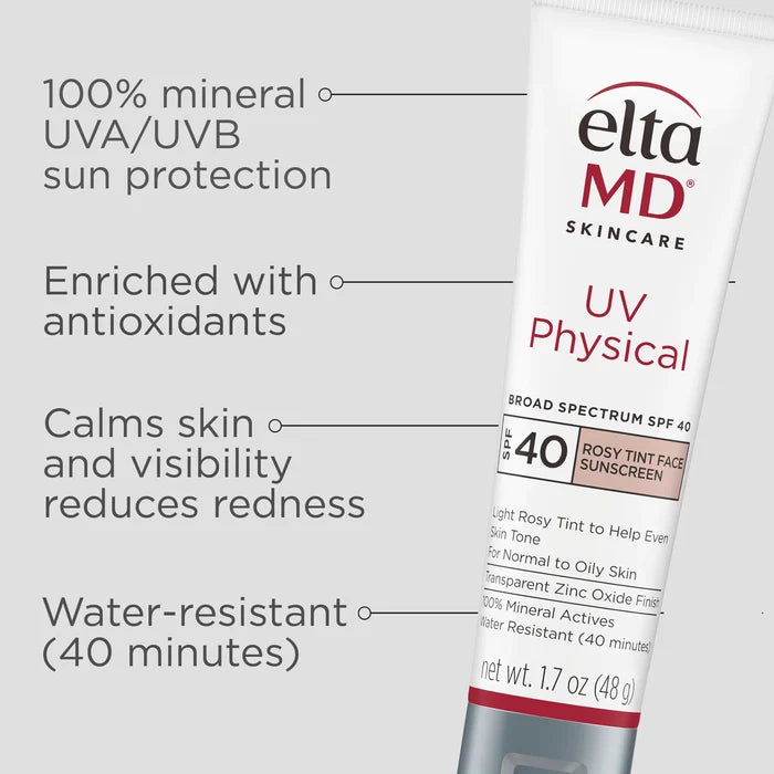 EltaMD UV Physical Broad-Spectrum SPF 40 rosy tint face sunscreen tube