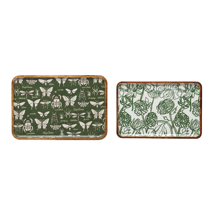 Enameled Acacia Wood Tray