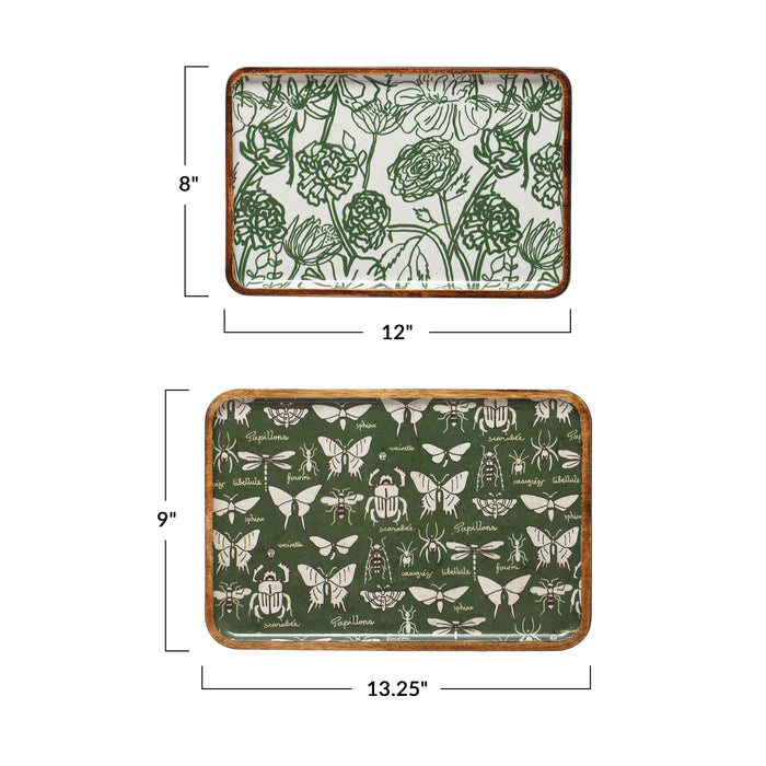 Enameled Acacia Wood Tray