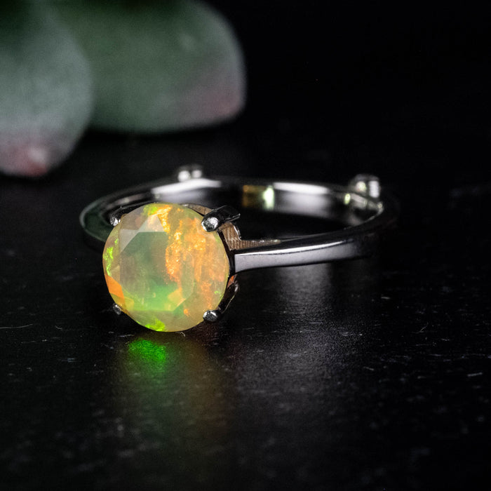 Ethiopian Opal 7mm + White Topaz Ring Size 6 .925 Silver - InnerVision Crystals