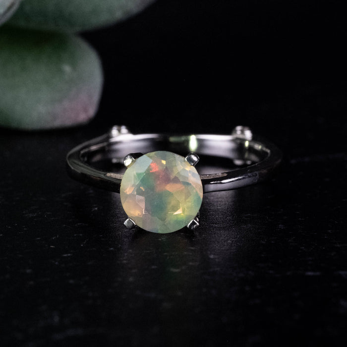 Ethiopian Opal 7mm + White Topaz Ring Size 8 .925 Silver - InnerVision Crystals
