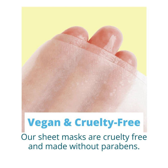 Vegan and Cruelty free close up of hands holding Exfoliate Mate sheet masks are cruelty free and never tested on animals and made without parabens