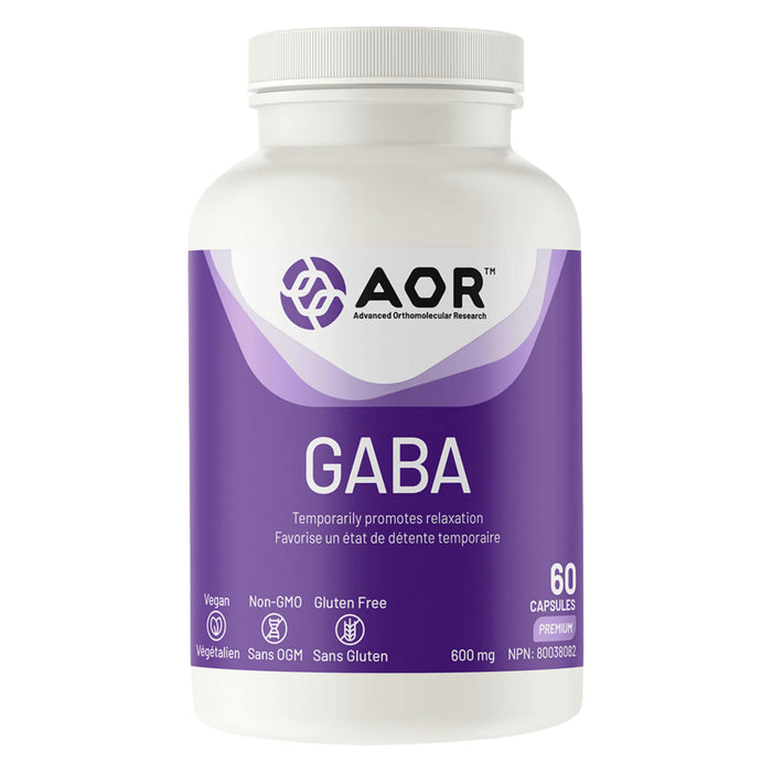 Bottle of AOR GABA 600mg 60 Capsules