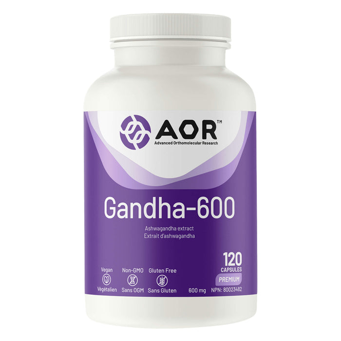 Bottle of AOR Gandha-600 (600mg Ashwagandha Extract) 120 Capsules