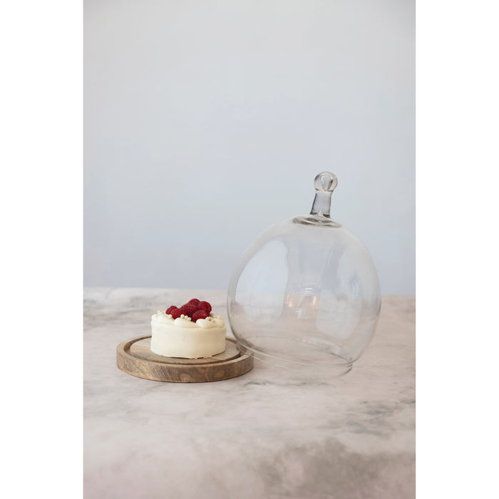 Glass Cloche Mango Wood Base