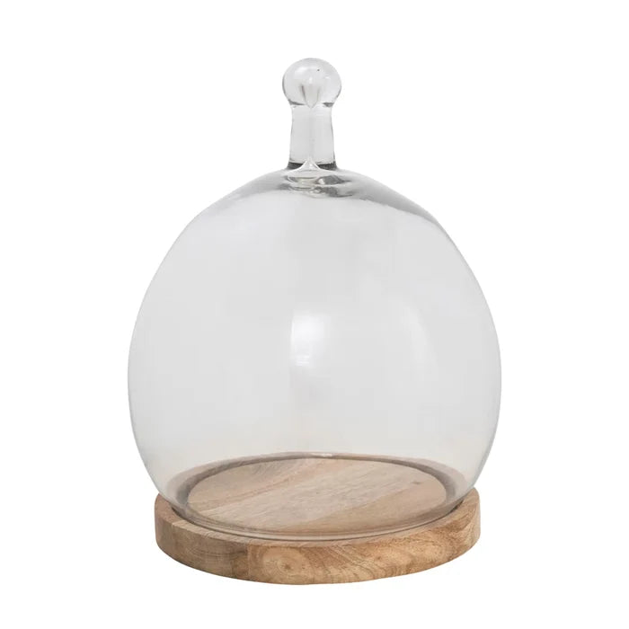 Glass Cloche Mango Wood Base