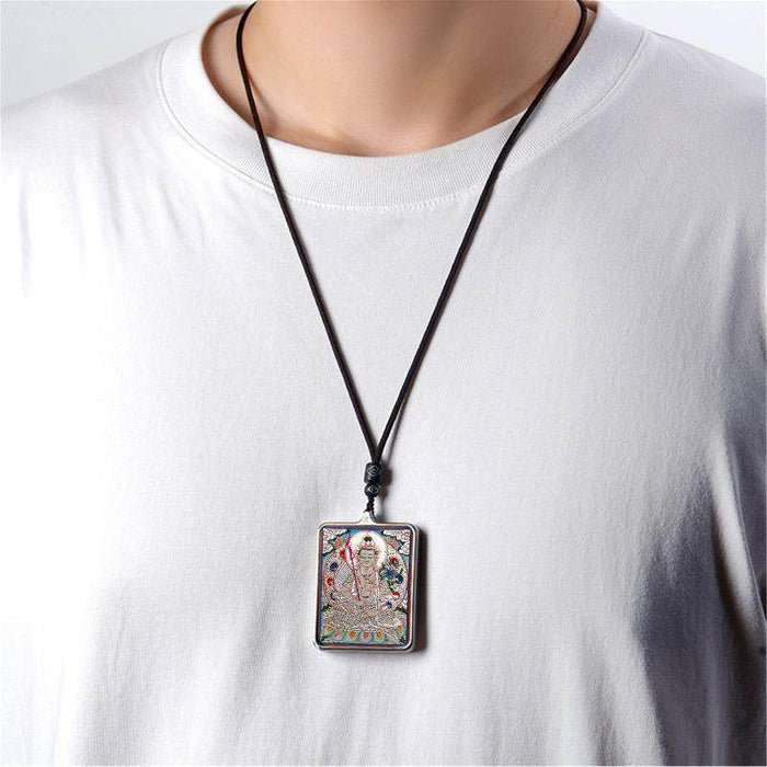 Handpainted Locket Thangka Amulet,Manjusri,Wisdom Buddha - Tibetan thangka painting, view 4