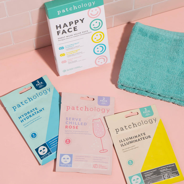 happy face sheet mask bundle to hydrate and illuminate your skin