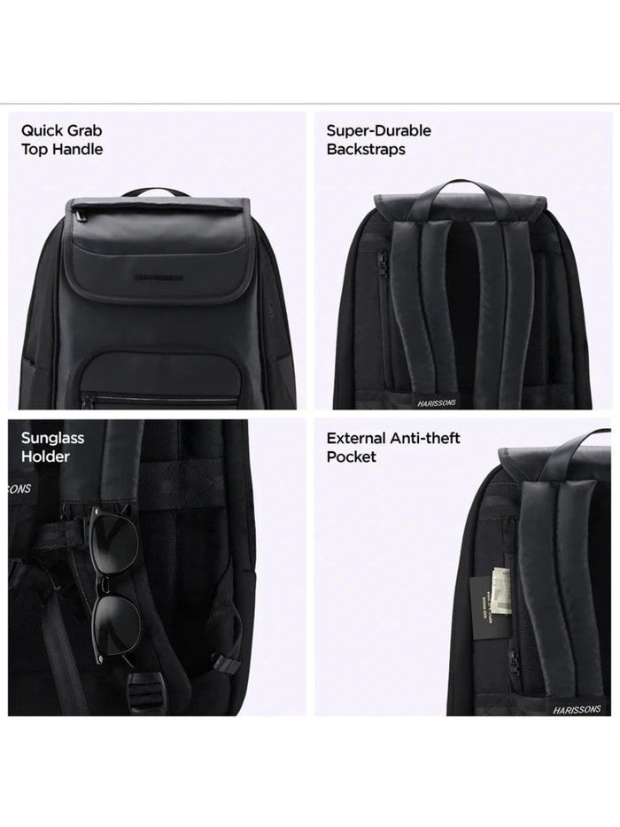 Harrison Bags Carbon Tenacious 30L Premium Laptop Backpack 15.6 Inches Midnight Black