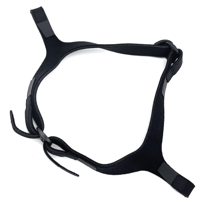 A black headgear for Opus 360 CPAP/BiPAP masks with adjustable straps and a hidden strap release.