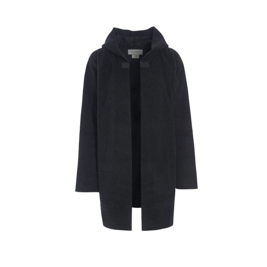The HENRIETTE STEFFENSEN FLEECE HOODED CARDIGAN by HENRIETTE STEFFENSEN features a black, open-front design with long sleeves and a relaxed fit, crafted from Oeko-Tex certified fleece for both comfort and sustainability. Shown on a plain white background, it’s the ideal choice for everyday wear.