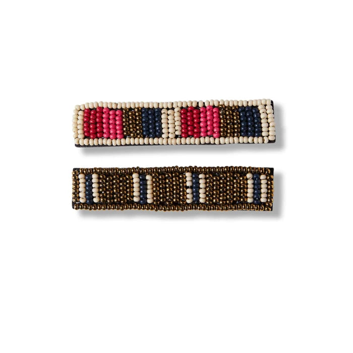 Hot Pink Gold Red Combo Beaded Hair Clip - 2 Pack