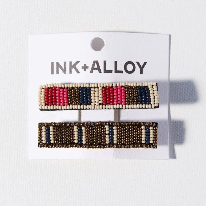 Hot Pink Gold Red Combo Beaded Hair Clip - 2 Pack