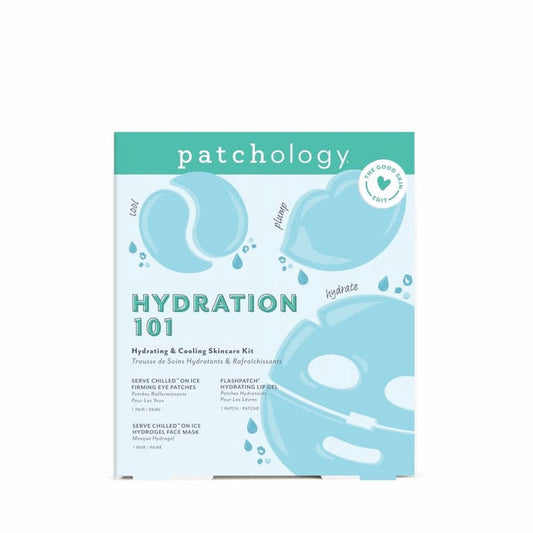 Patchology Hydration 101 skincare kit packaging on a white background