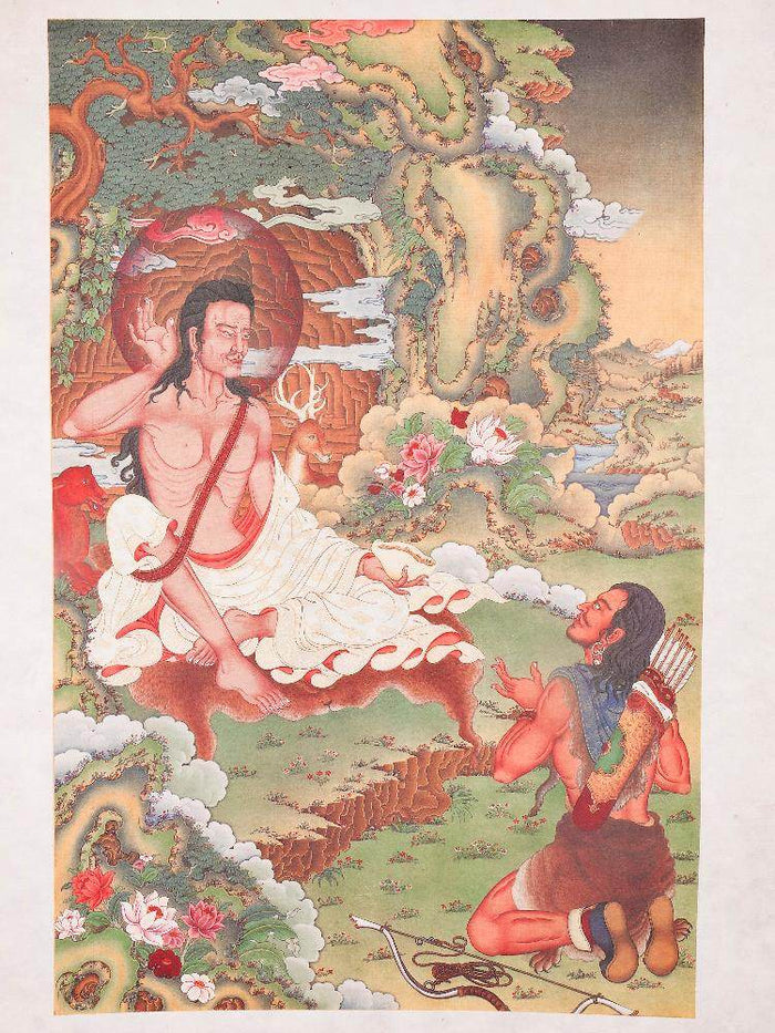 Jetsun Milarepa,Woodblock Thangka Art - Tibetan thangka painting, detailed view