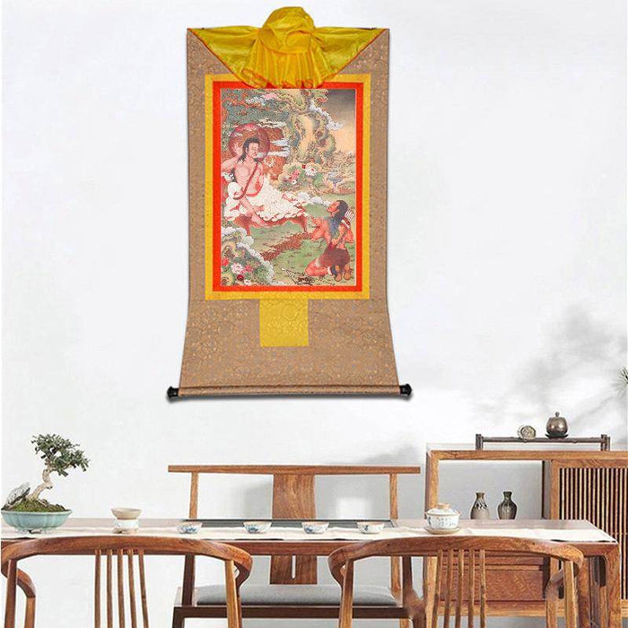 Jetsun Milarepa,Woodblock Thangka Art - Tibetan thangka painting, close-up detail