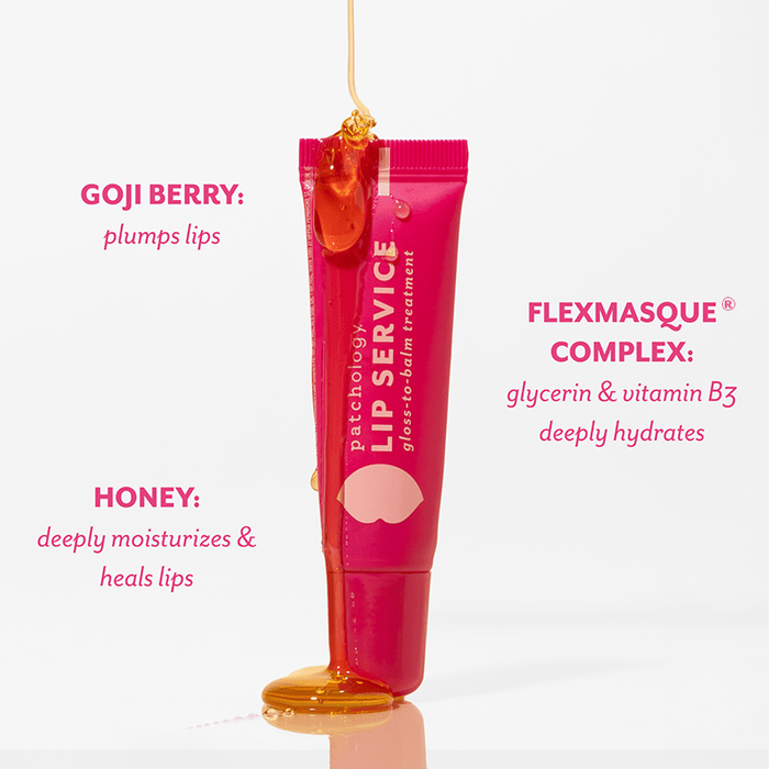 FLEXMASQUE® complex with glycerin and vitamin B3 deeply hydrates. Honey deeply moisturizes and heals lips. Goji berry plumps lips.