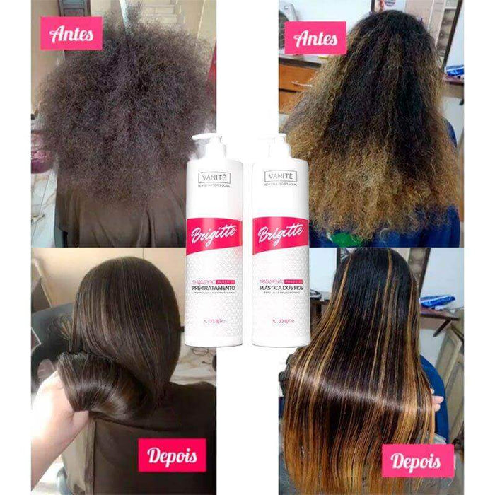 Kit - 1 unit Brazilian Keratin Brigitte + 1 unit Shampoo Brigitte | For All Hair Types | 1000ml (33.8 fl oz) - Make Beauty International