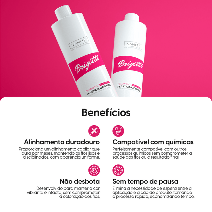 Kit - 1 unit Brazilian Keratin Brigitte + 1 unit Shampoo Brigitte | For All Hair Types | 1000ml (33.8 fl oz) - Make Beauty International
