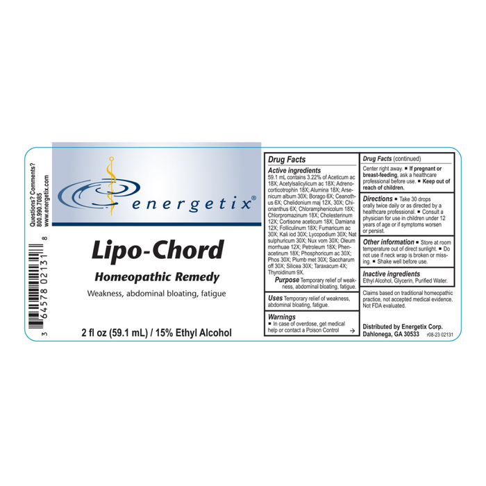 Lipo-Chord is a homeopathic combination formula for symptoms associated with toxic load of fatty tissues.