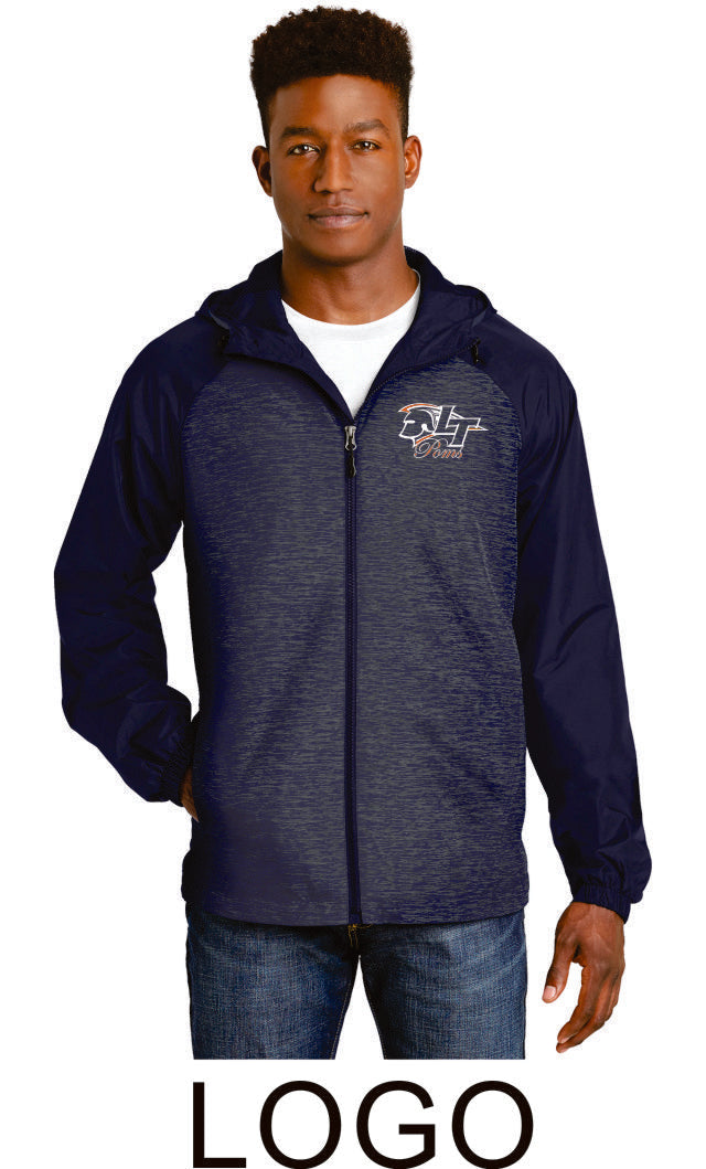 LT Poms Unisex or Ladies Heather Colorblock Raglan Hooded Windbreaker