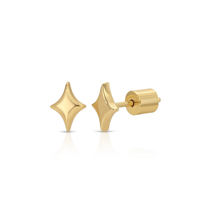 Gold-tone puffy star stud earrings with straight posts