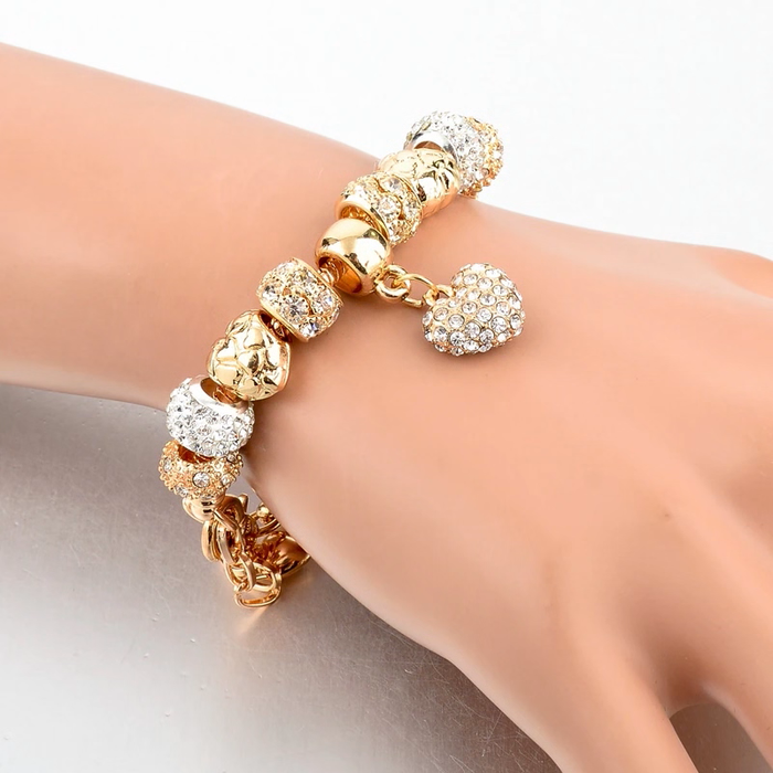 Luxury Golden Plated Crystal Heart Charm Bracelet in 5 styles