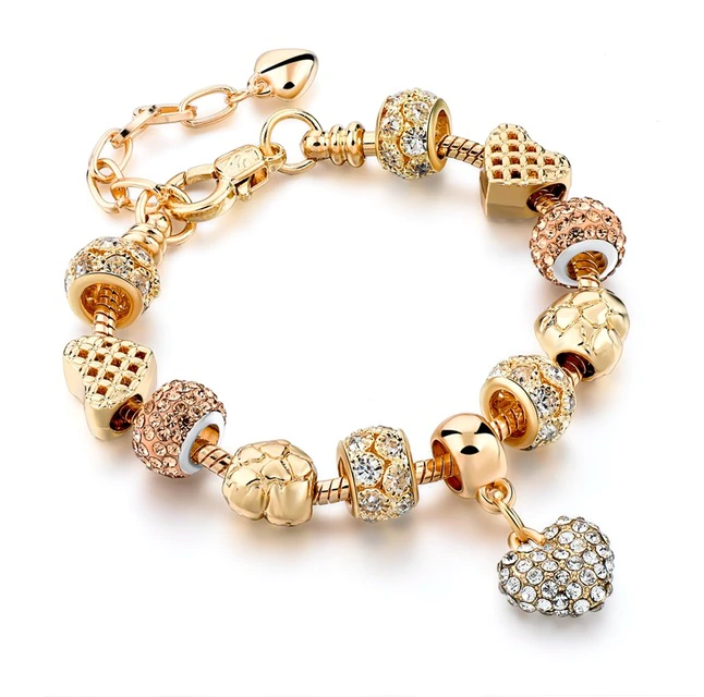 Luxury Golden Plated Crystal Heart Charm Bracelet in 5 styles