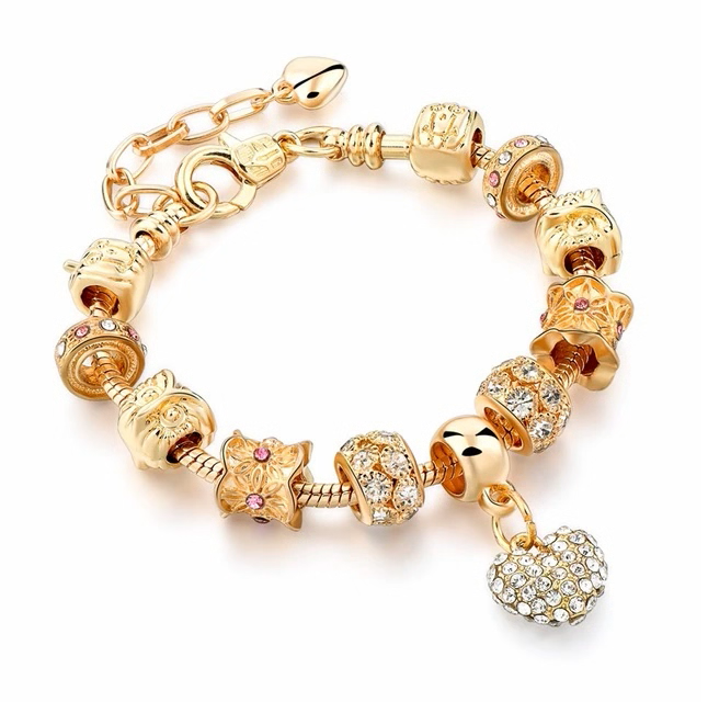Luxury Golden Plated Crystal Heart Charm Bracelet in 5 styles