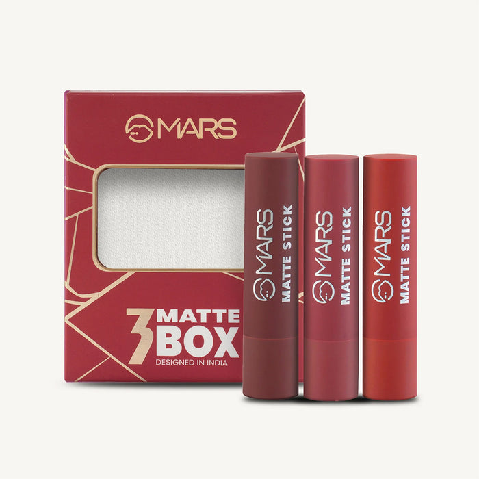 MARS Matte Lipsticks Box Set of 3 — Rich reds, nudes and berries for Indian skin tones | Best matte lipstick India ₹499