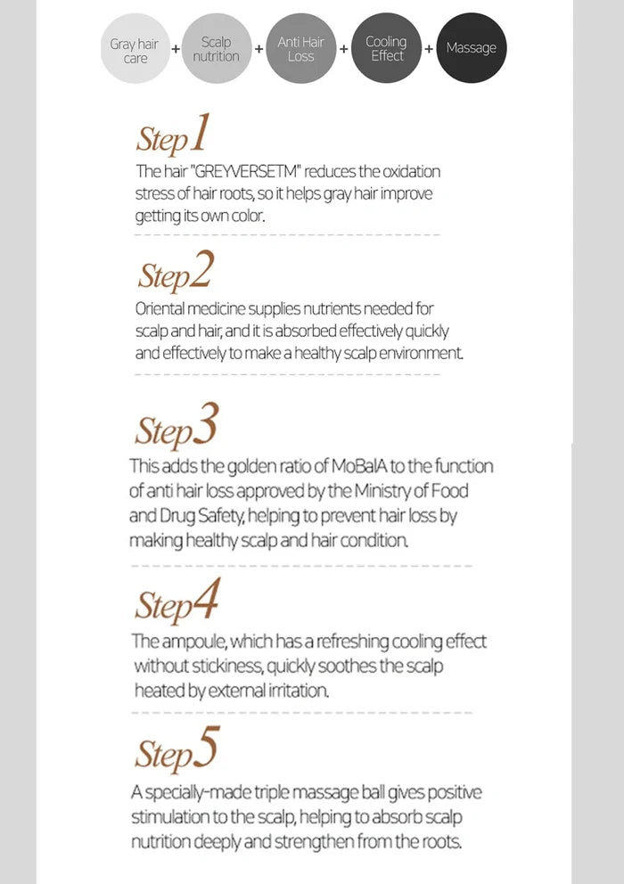 Text-based product description with steps for a hair care system on a white background