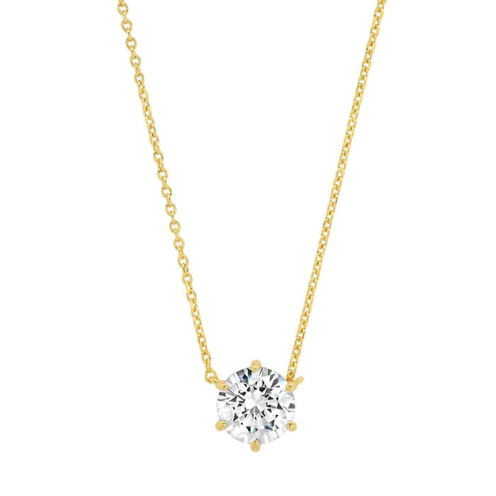Gold vermeil pendant necklace with round CZ, small prong setting, on cable chain