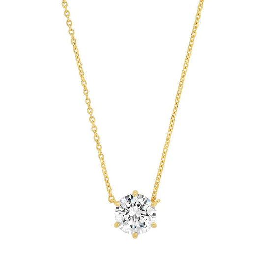 Gold vermeil pendant necklace with round CZ, small prong setting, on cable chain