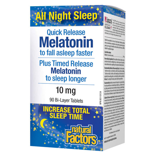 Box of Natural Factors Melatonin Quick Release 10mg 90 Bi-Layer Tablets