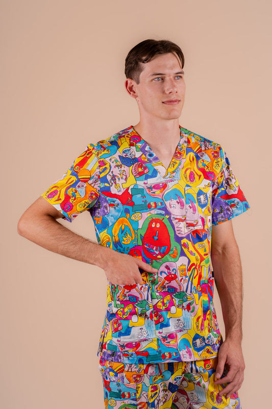 Monster Mash - Premium Unisex Printed Scrub Top