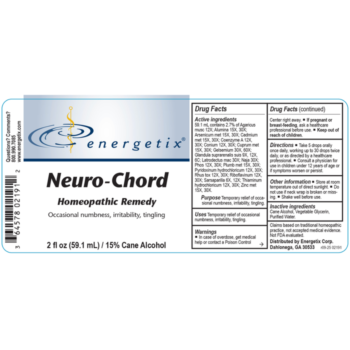 Neuro-Chord is a homeopathic combination formula for symptoms related to the toxic load of the nervous system.
