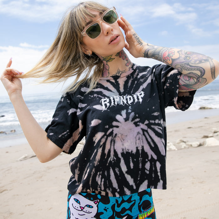 RIPNDIP Nikola Crop Tee (Black/Peach/Purple Tie Dye)