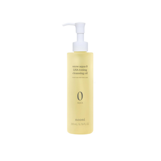NOONI Snow Aqua 0 LHA Toning Cleansing Oil is a refreshing, oil-based cleanser designed to remove makeup, impurities, and excess oil while gently exfoliating the skin. Formulated with Capryloyl Salicylic Acid (LHA), it helps to clear clogged pores and smooth the skin’s texture. Infused with nourishing oils such as Grape Seed, Olive, and Macadamia Seed Oil, it hydrates and balances the skin without leaving a greasy residue. The addition of Orange and Lime Peel Oils provides a fresh, citrus scent