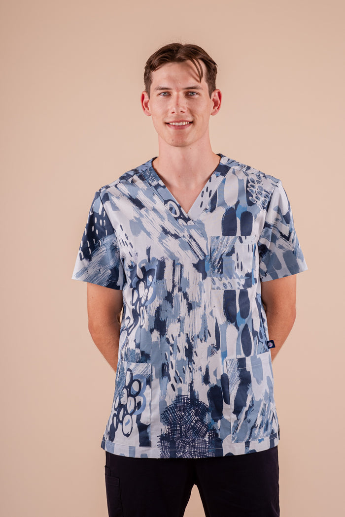 Ocean Scribbles  - Unisex Printed Scrub Top